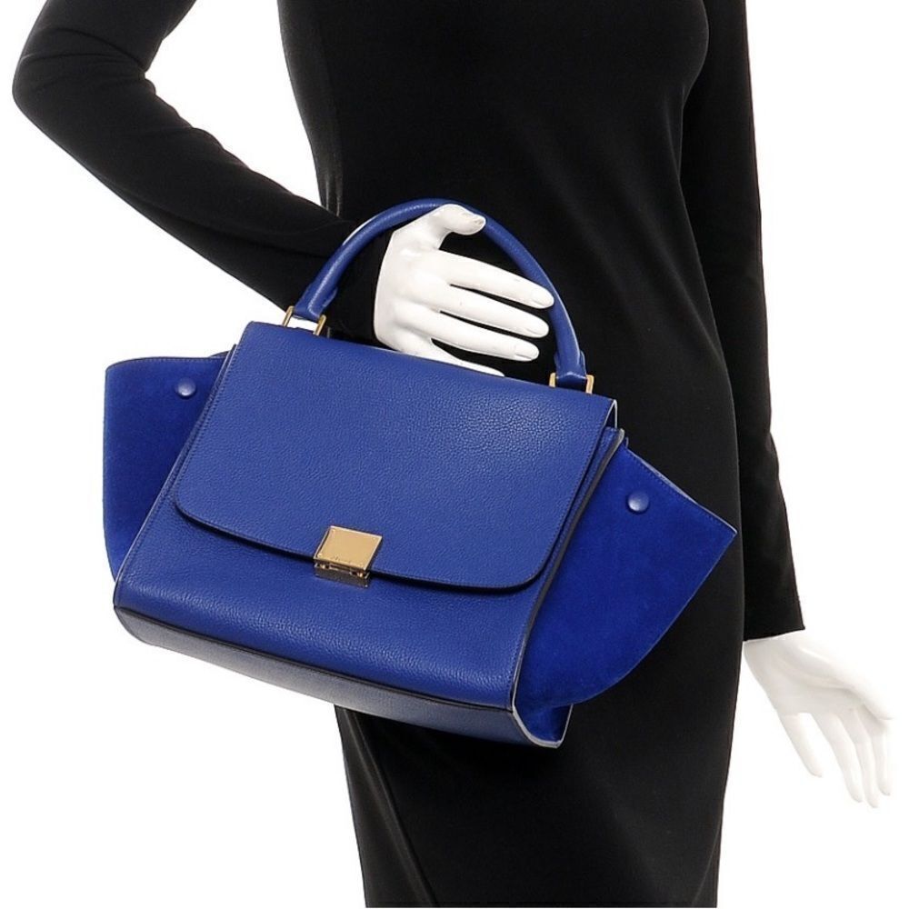 Authentic Celine Leather/Calfskin Suede Trapeze Indigo Shoulder/Top Hand… - Picture 3 of 17